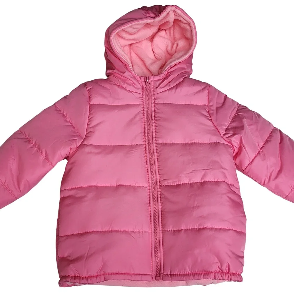 NWT London Fog Kids Size L 6X Puffer Jacket Pink Hooded Zip Front Insulated